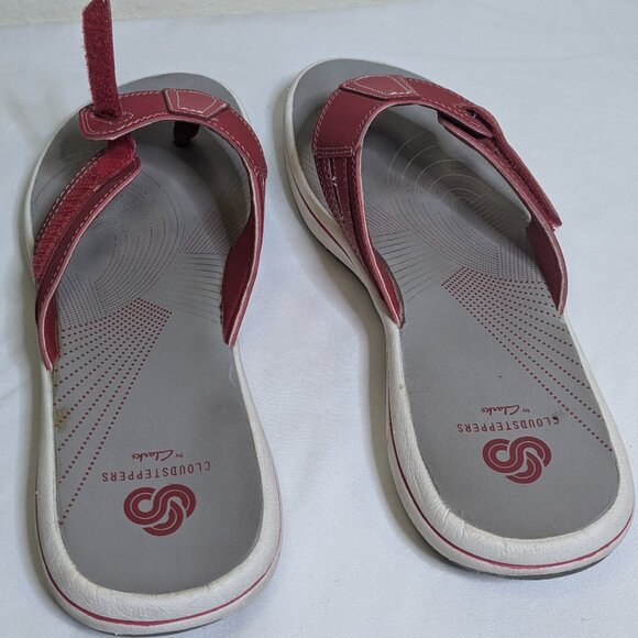 Clarks Great Condition Cloudstepper Comfy Adjustable Sandals Red Women Size 7 - Picture 2 of 6